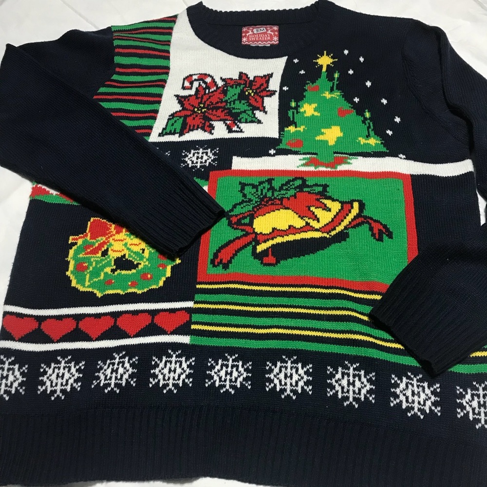 XL Ugly Christmas Sweater Tree Bells Snow Hearts